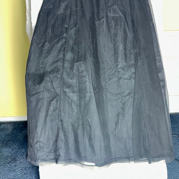 Vintage Black Sheer Overlay S Babydoll Dress V-neck Long Formal Prom Y2K 90s 80s - Picture 8 of 12